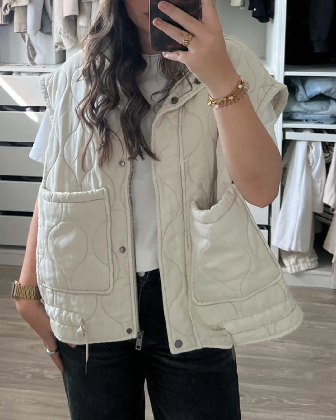 Loose Fit Quilted Zip-Up Gilet for Women