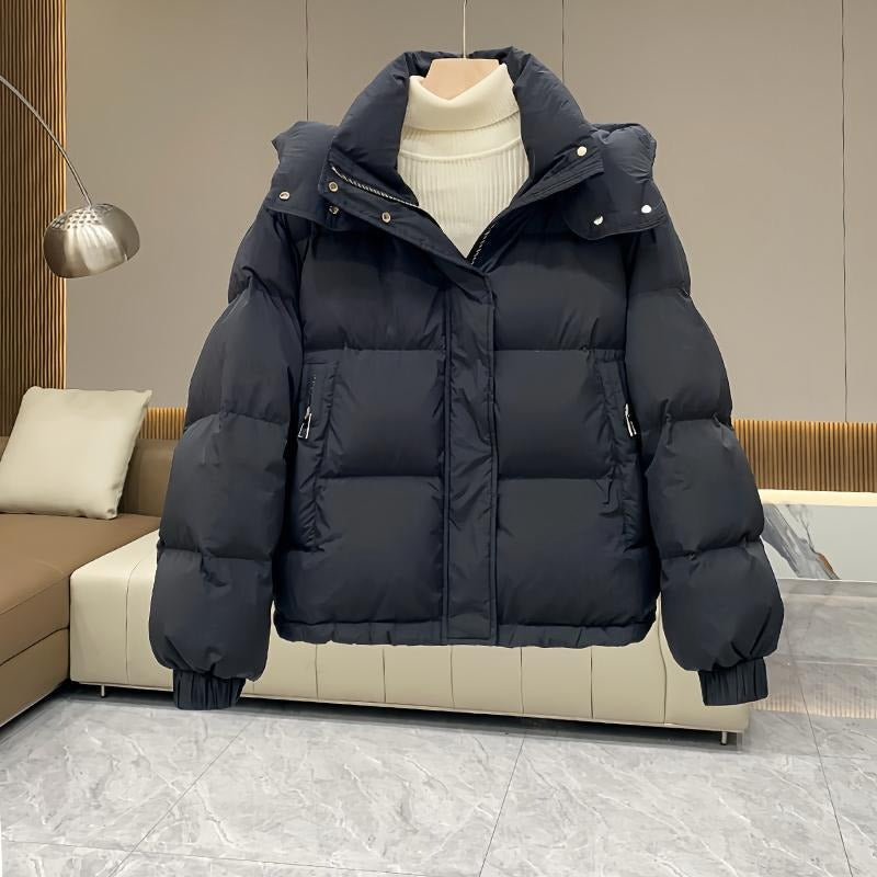 Hooded Puffer Jacket with High Neck for Women