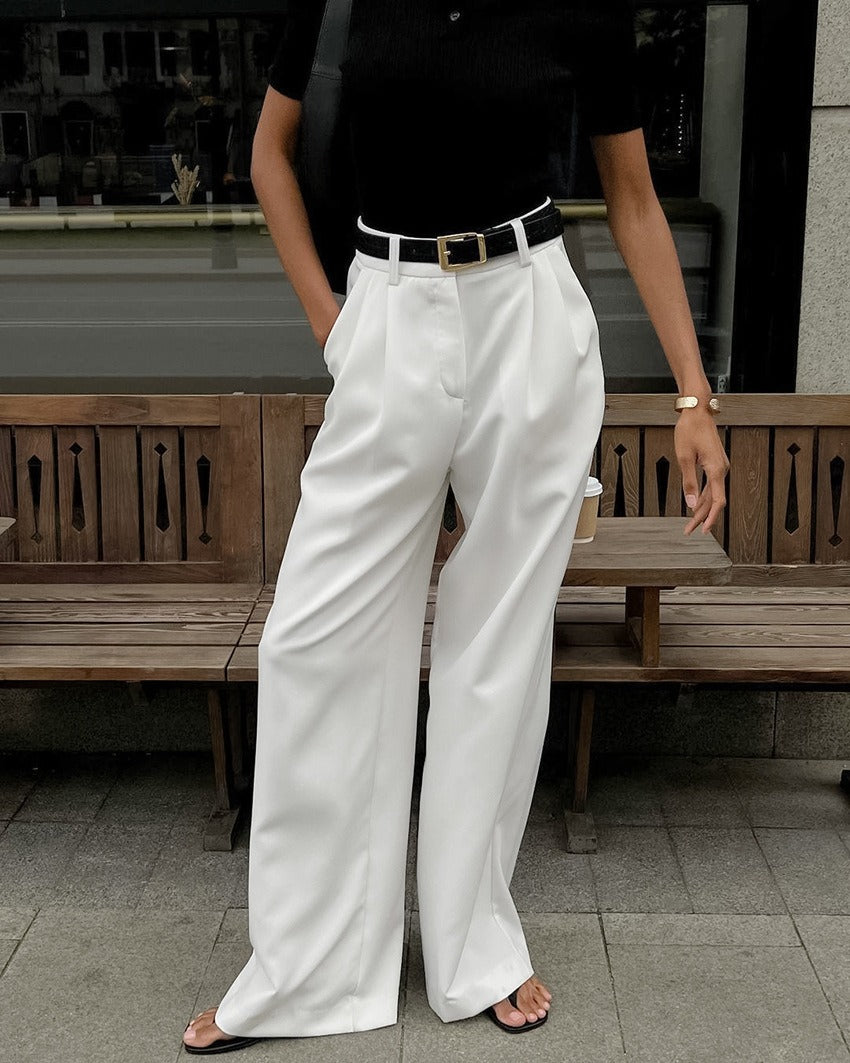 High Waisted Pleated Wide Leg Trousers for Women