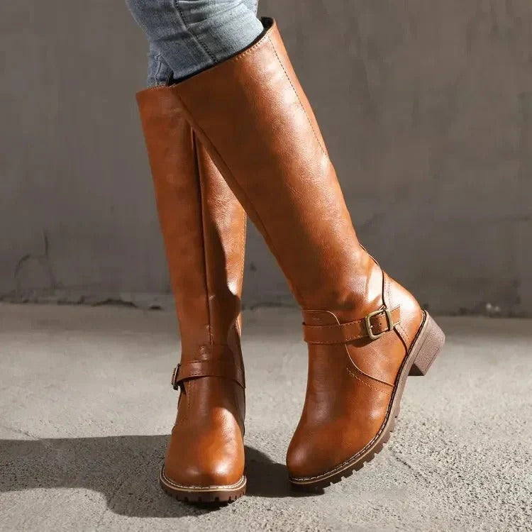 Faux Leather Knee-High Boots for Women