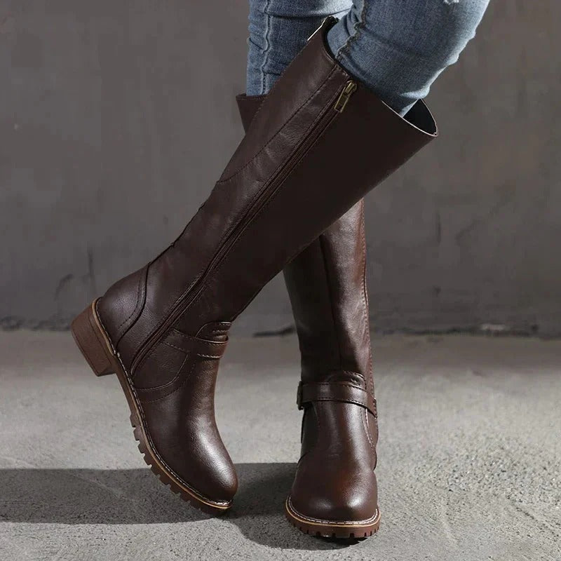 Faux Leather Knee-High Boots for Women