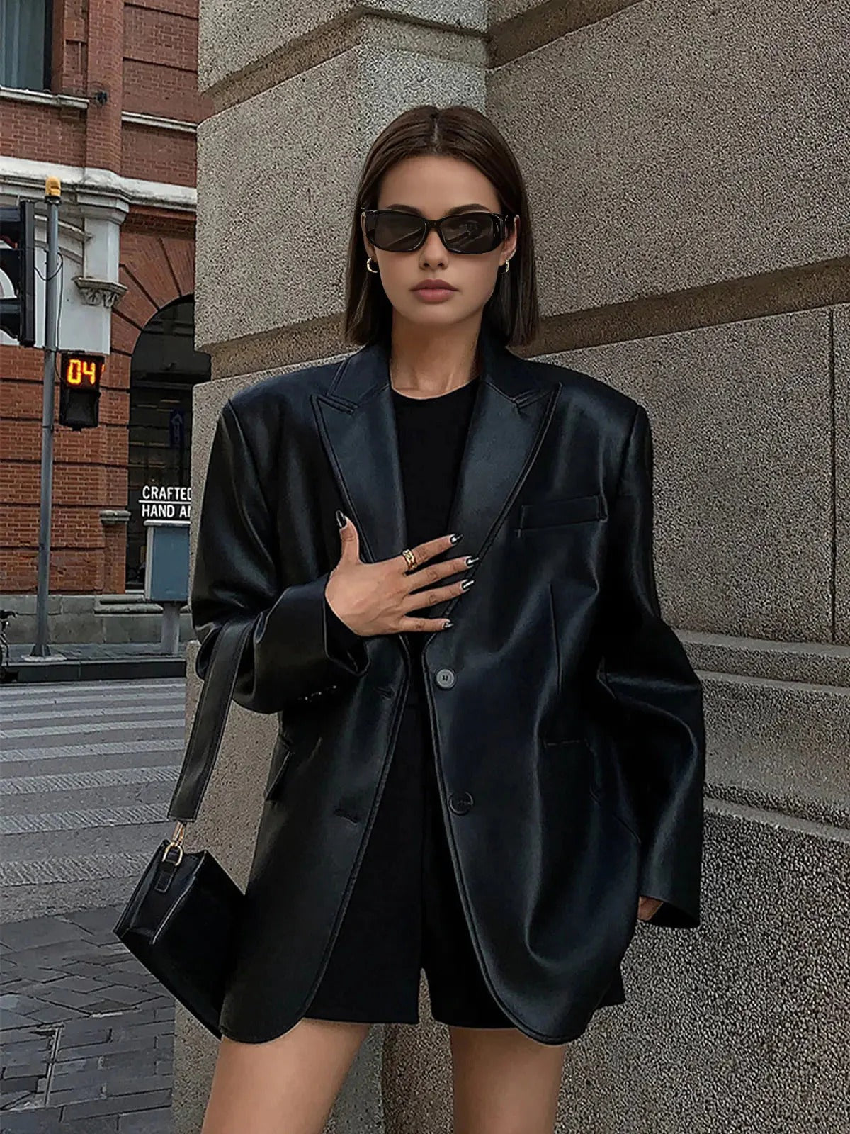 Faux Leather Oversized Blazer for Women