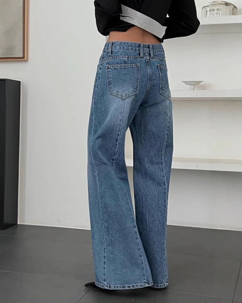 High Waisted Washed Straight Leg Jeans for Women