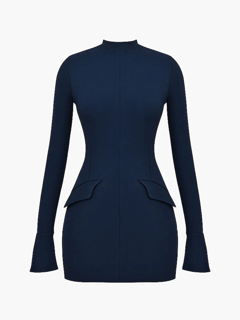 Long Sleeve High Neck Mini Dress for Women