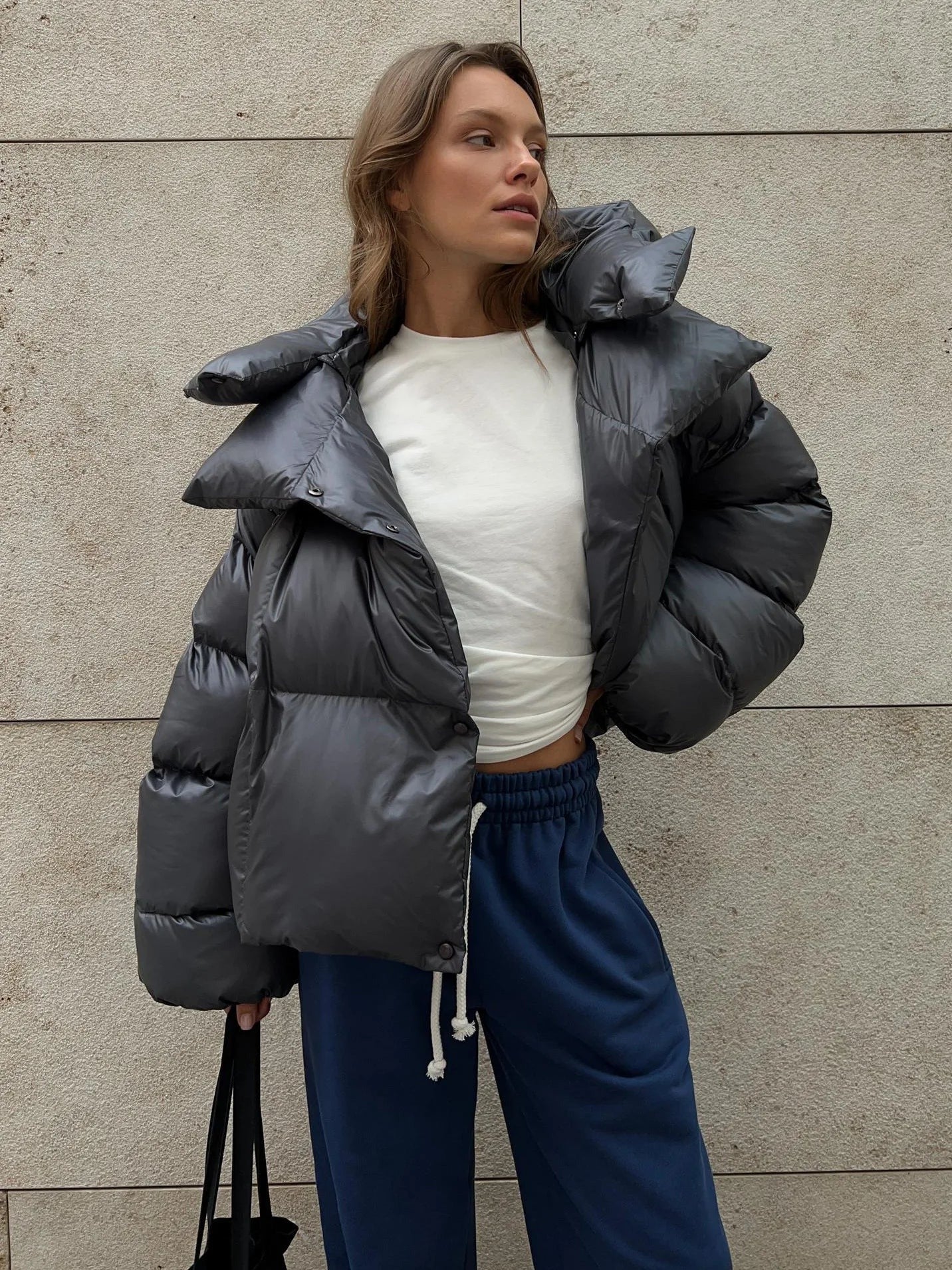 Padded Stand Collar Puffer Jacket for Women