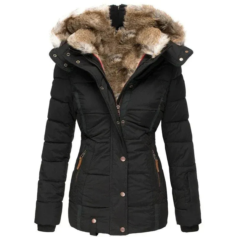 Quilted Faux Fur Lined Winter Coat for Women