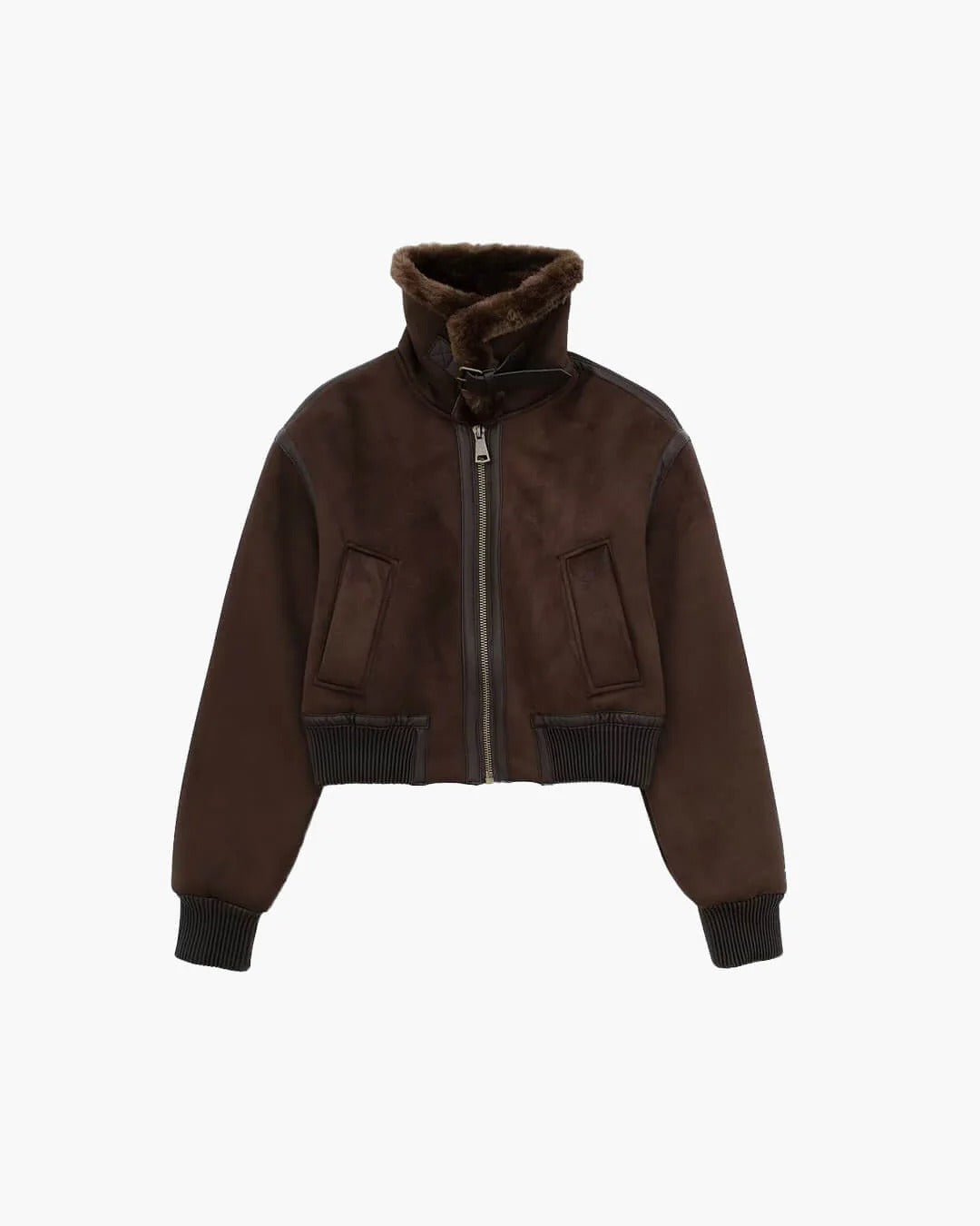 Cropped Faux Shearling Aviator Jacket for Women