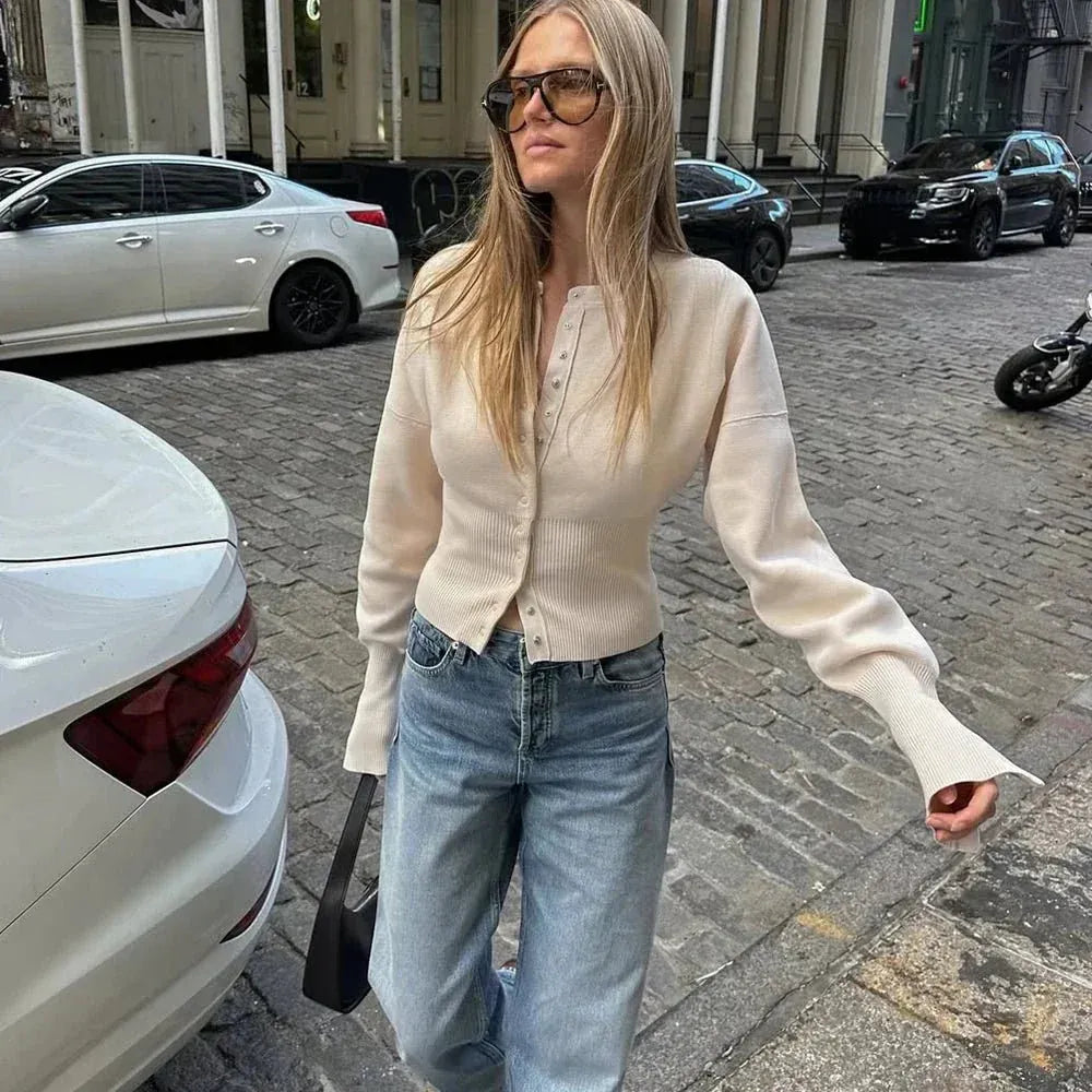 Elegant Crop Ribbed Cardigan for Women