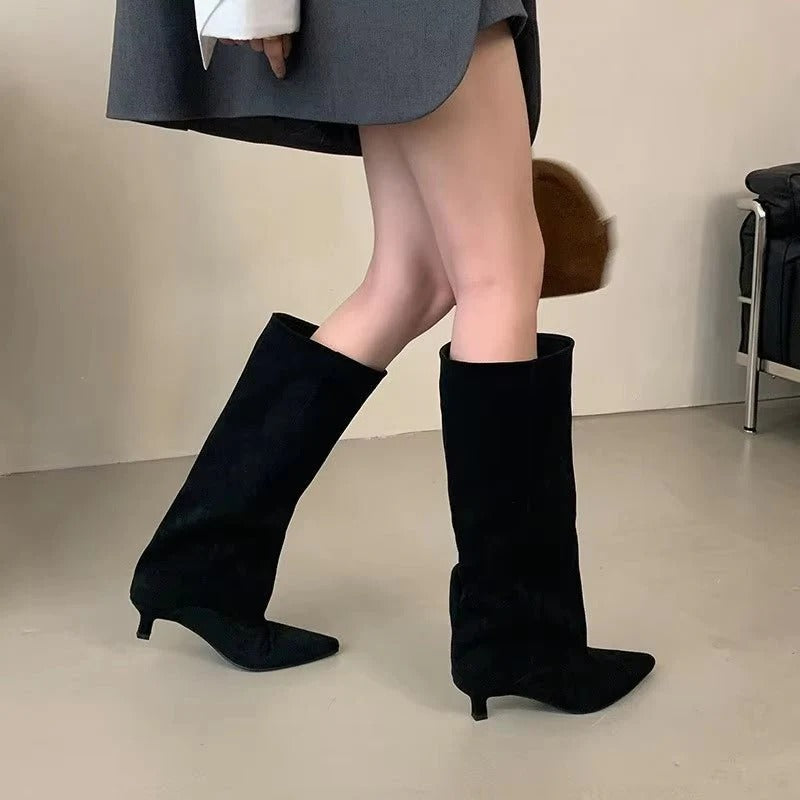 Suede Pointed Toe Slouch Boots for Women
