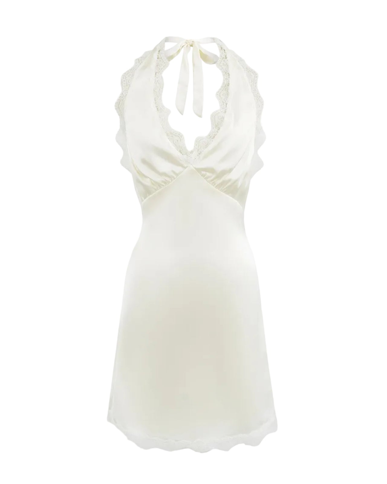 Satin Lace Trim Halter Mini Dress for Women