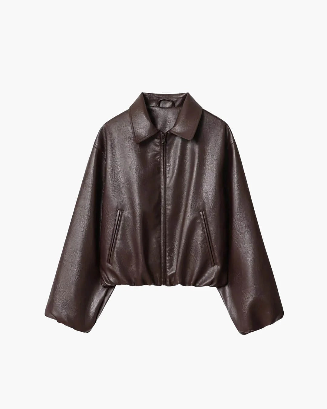 Oversized Short Leather Bomber Jacket for Women