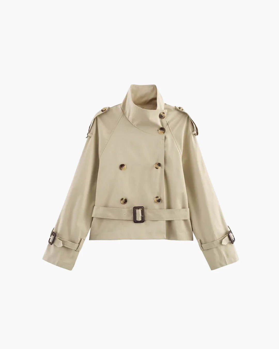 Belted Short Trench Jacket with Tie-Waist for Women