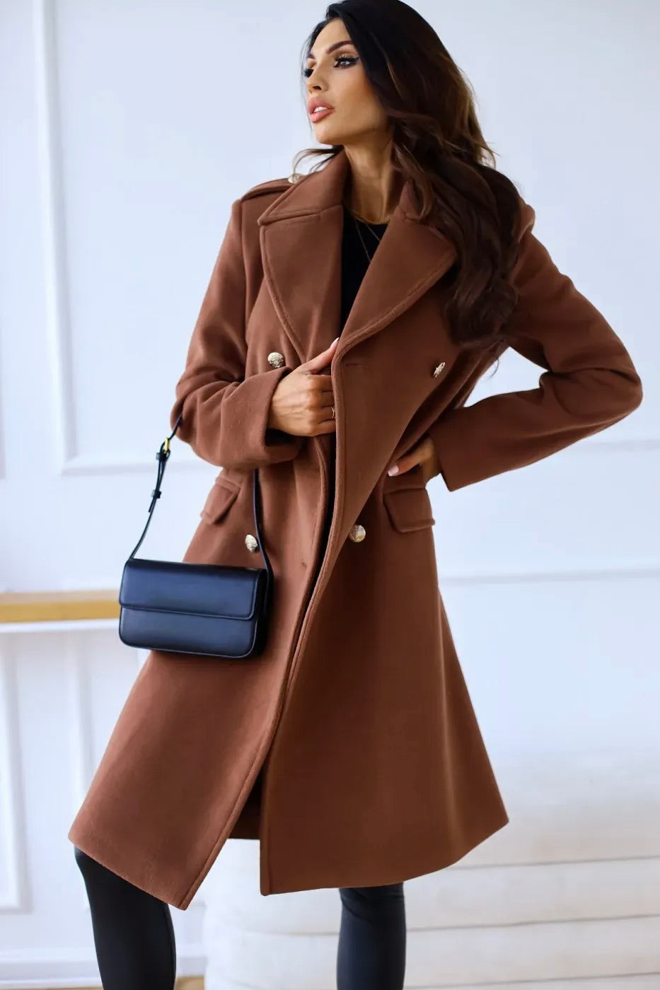 Long Double Breasted Winter Coat with for Women