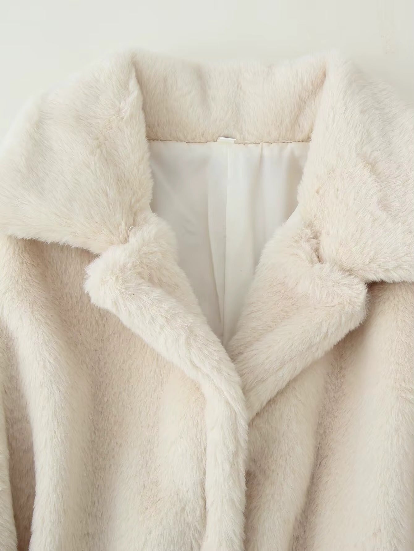 Faux Fur Belted Coat with Collar for Women