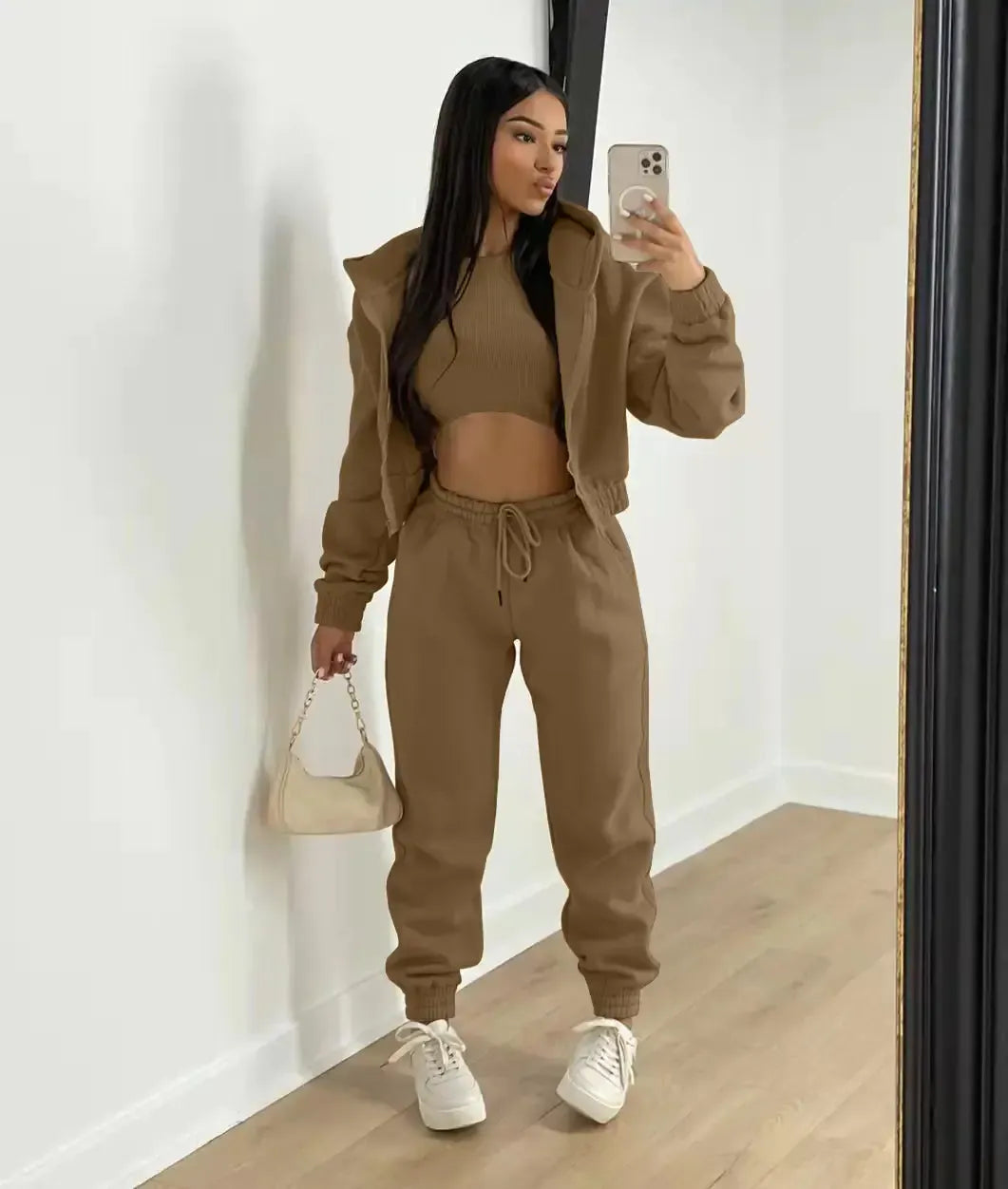Cropped Hoodie Top and Joggers Tracksuit Set for Women