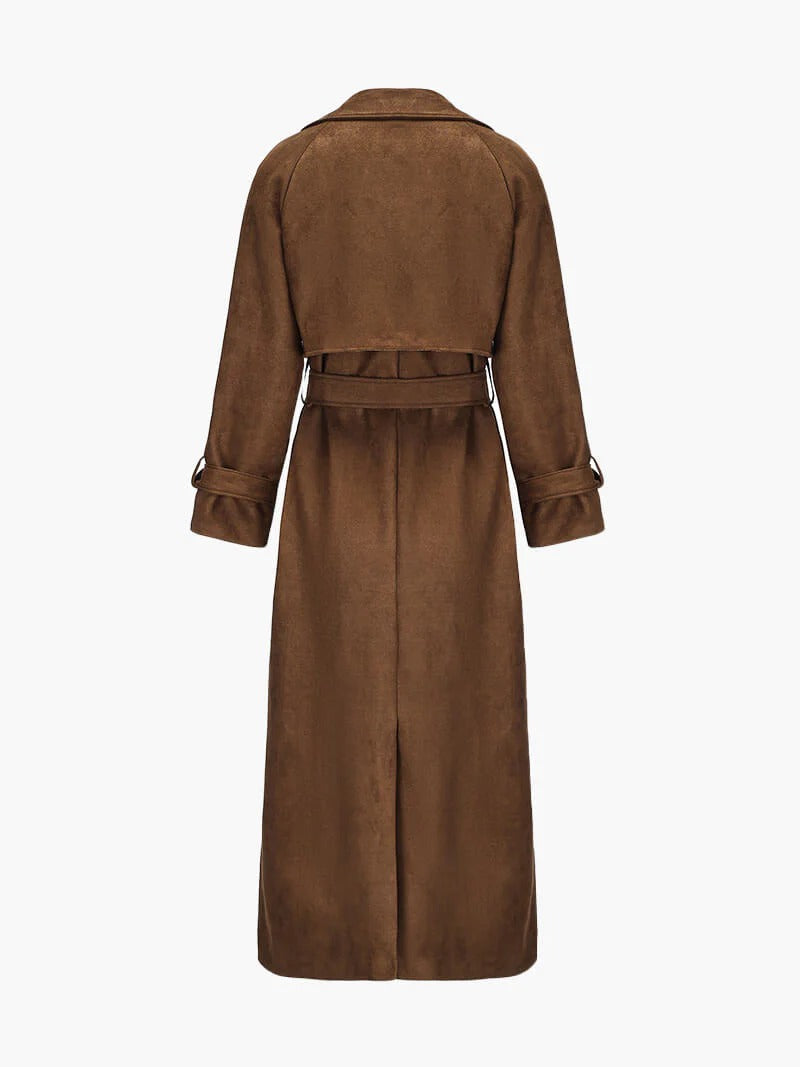 Suede Double Breasted Long Trench Coat for Women