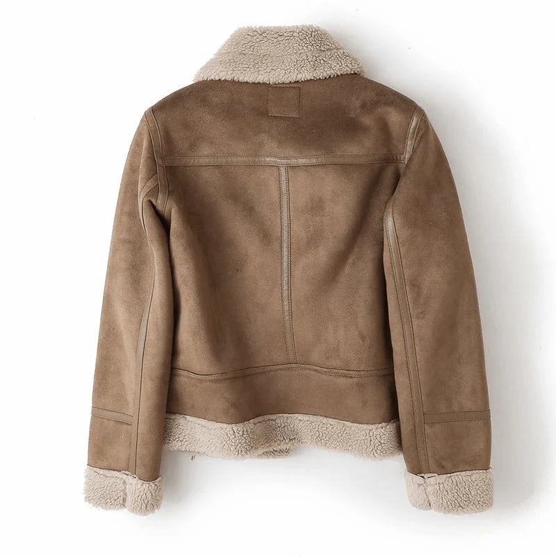 Suede Sherpa Lined Aviator Jacket for Women