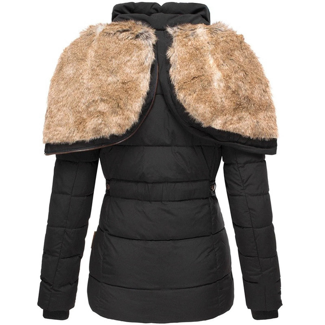 Quilted Faux Fur Lined Winter Coat for Women