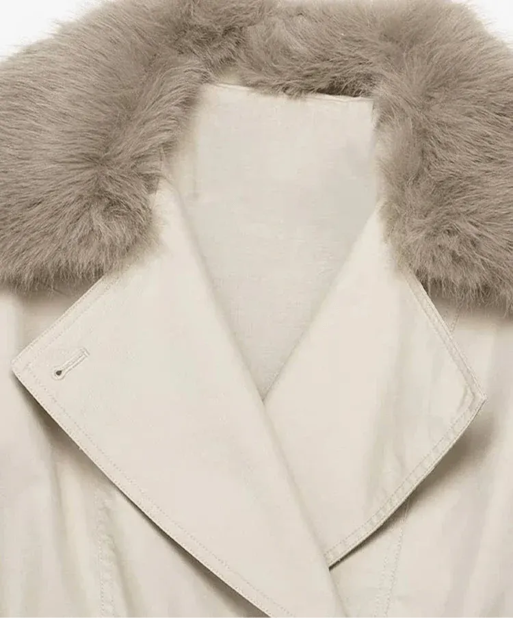 Double Breasted Jacket with Faux Fur Collar for Women