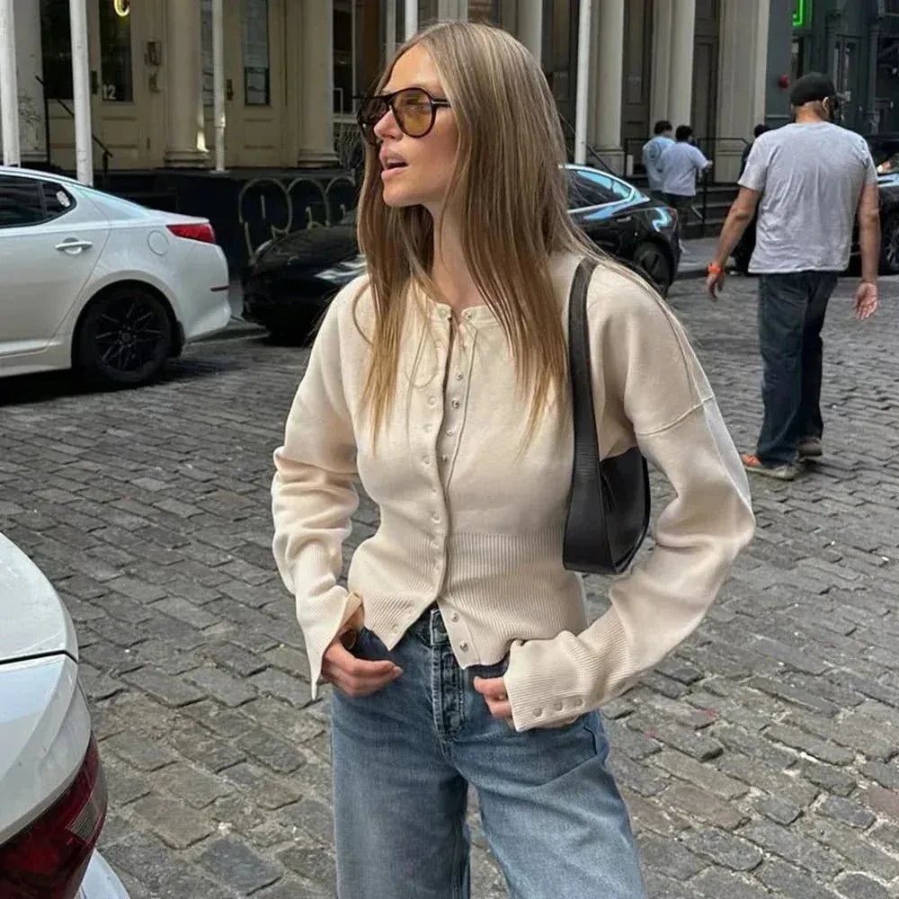 Elegant Crop Ribbed Cardigan for Women