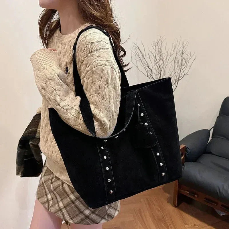 Suede Studded Handle Tote Bag for Women