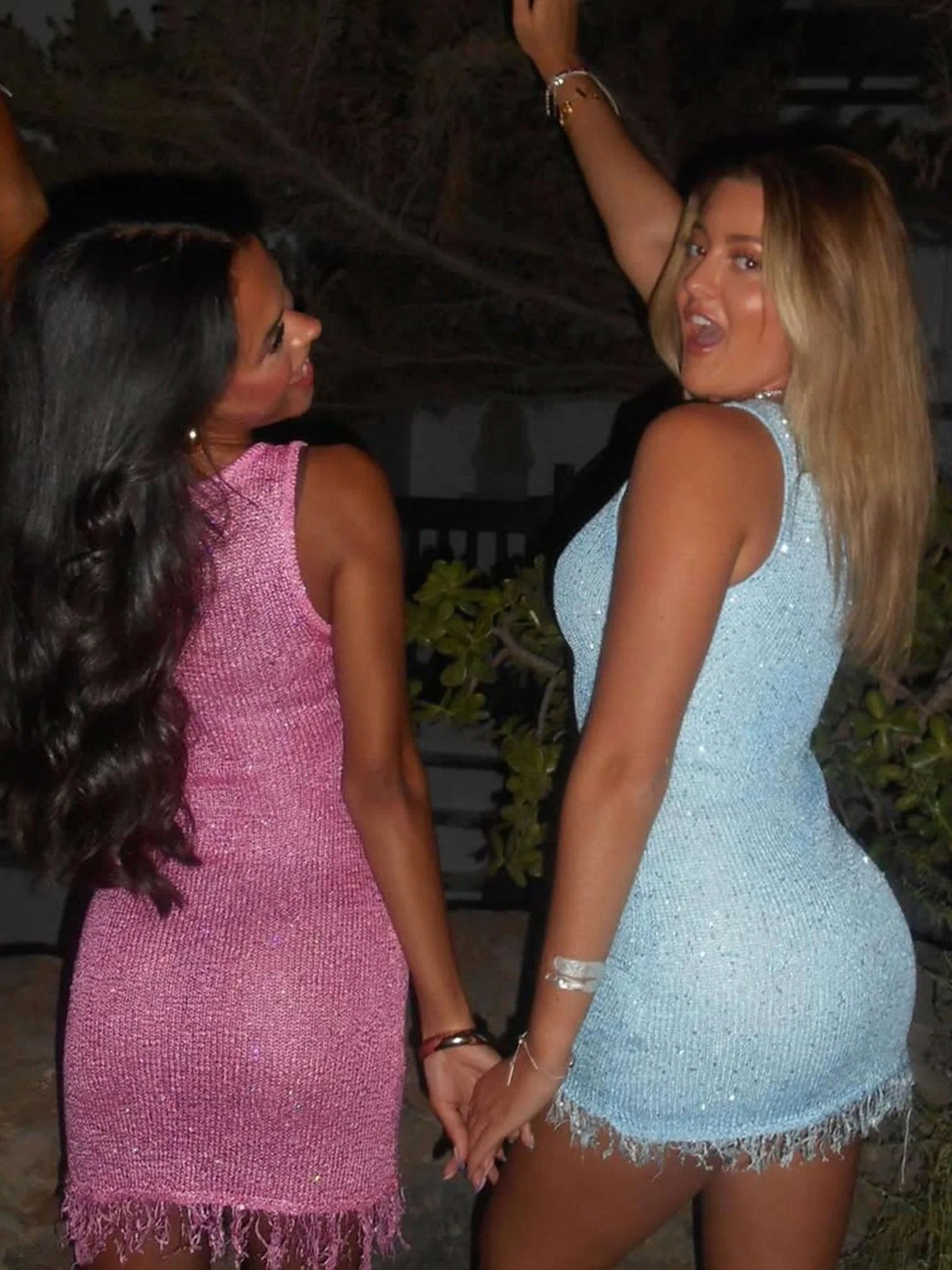 Glitter Knit Fringe Hem Mini Dress for Women