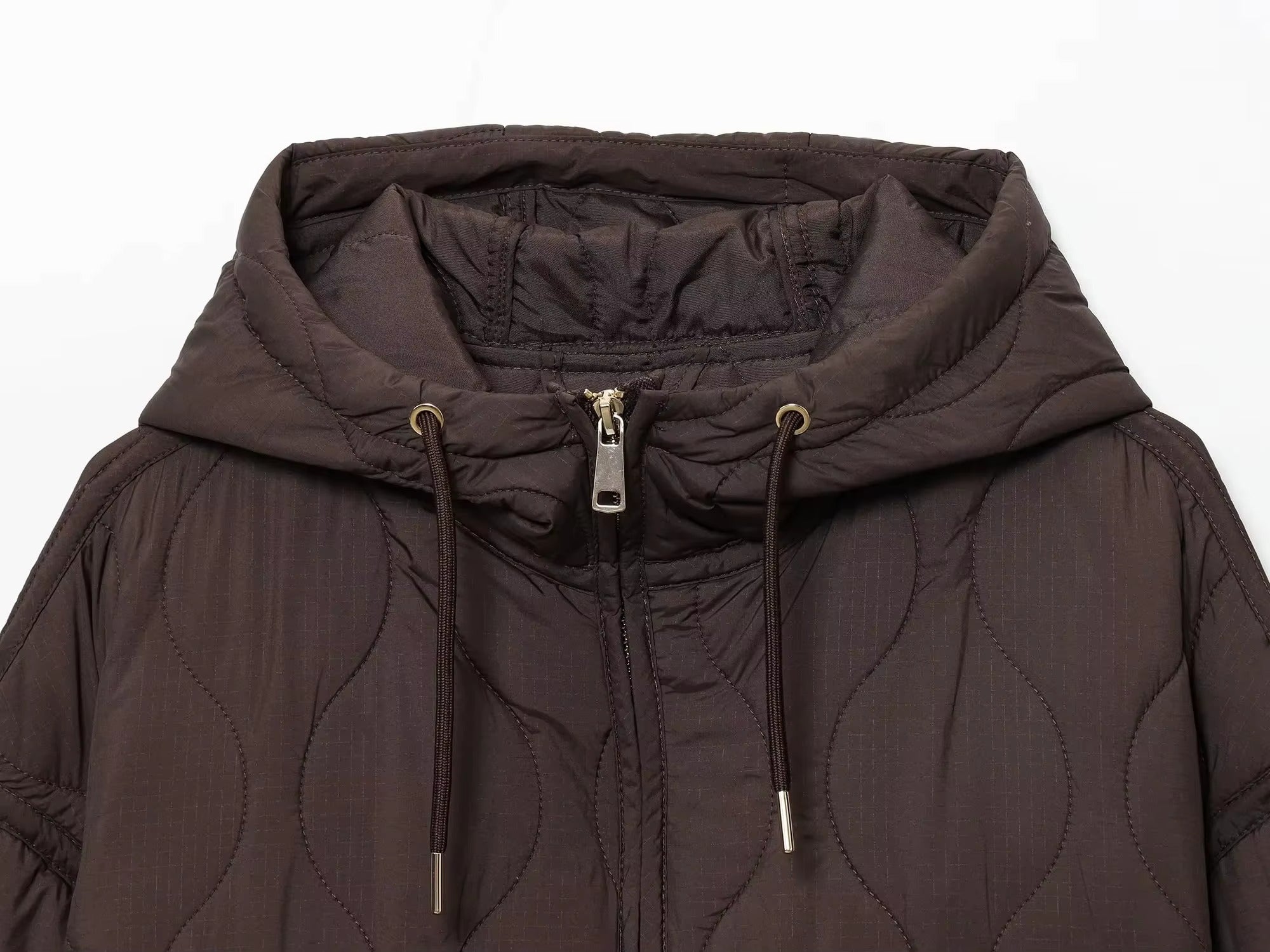 Quilted Hooded Coat with Drawstring Waist for Women