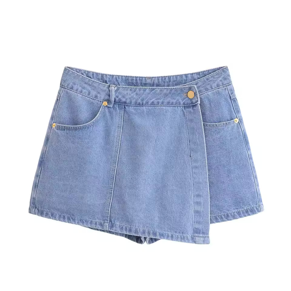 Denim Set with Loose Fit Crop Top and Mini Skort for Women