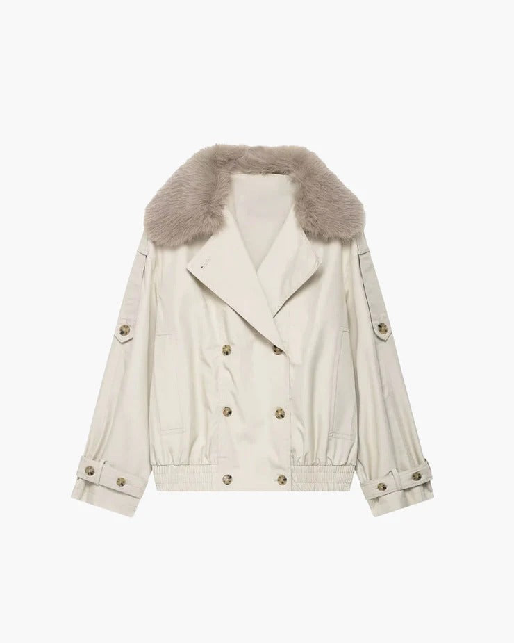 Double Breasted Jacket with Faux Fur Collar for Women