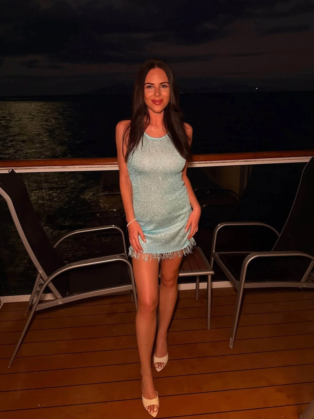 Glitter Knit Fringe Hem Mini Dress for Women