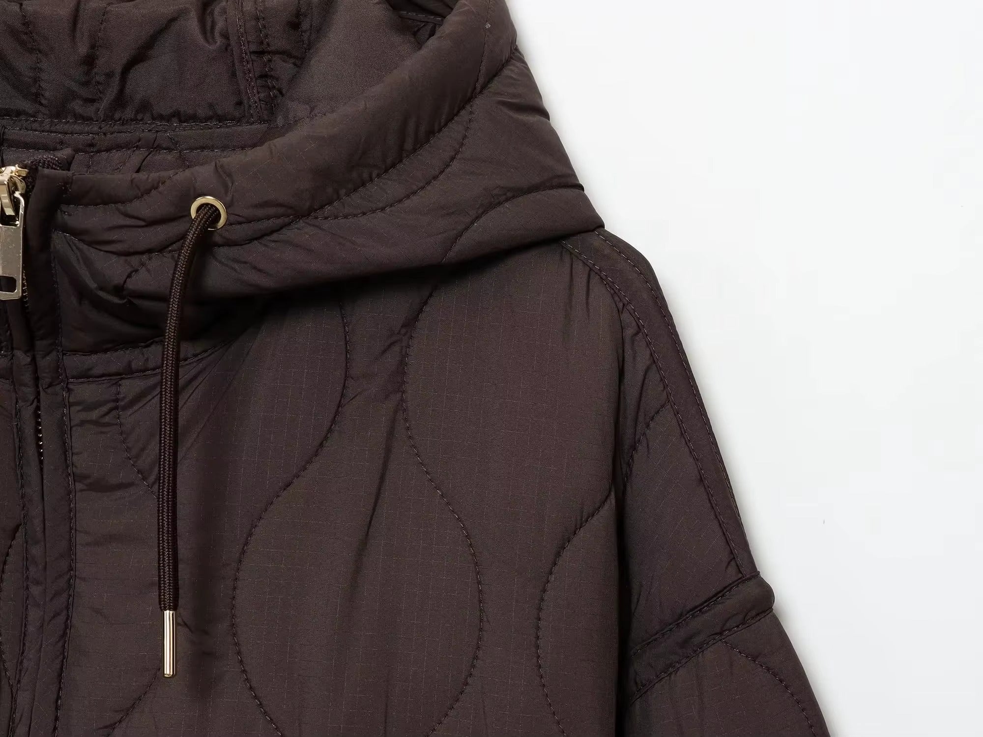 Quilted Hooded Coat with Drawstring Waist for Women