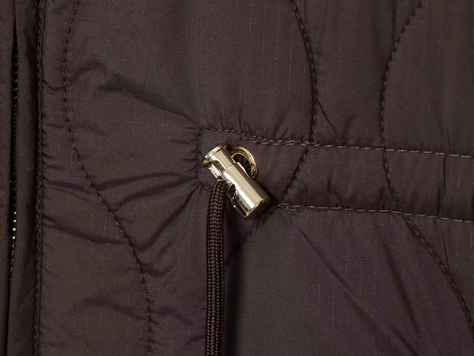 Quilted Hooded Coat with Drawstring Waist for Women