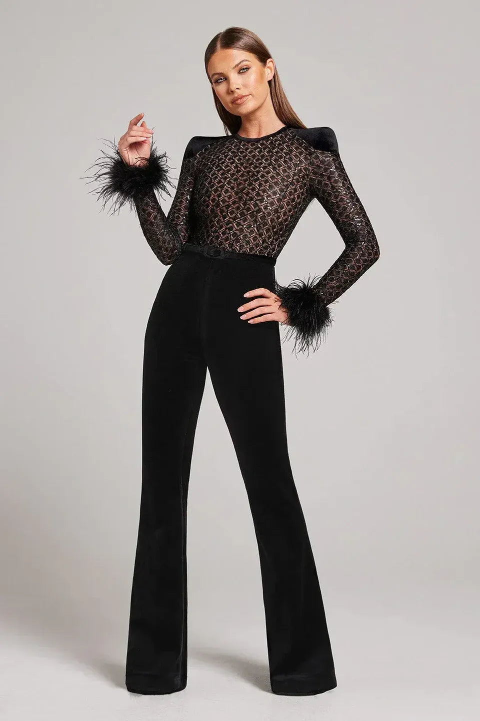 Jumpsuit with Velvet Flared Pants and Sequin Top for Women