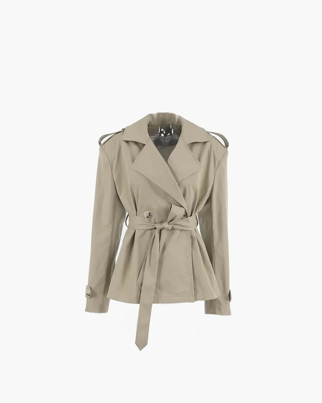 Short Double Breasted Tie-Waist Trench Jacket for Women