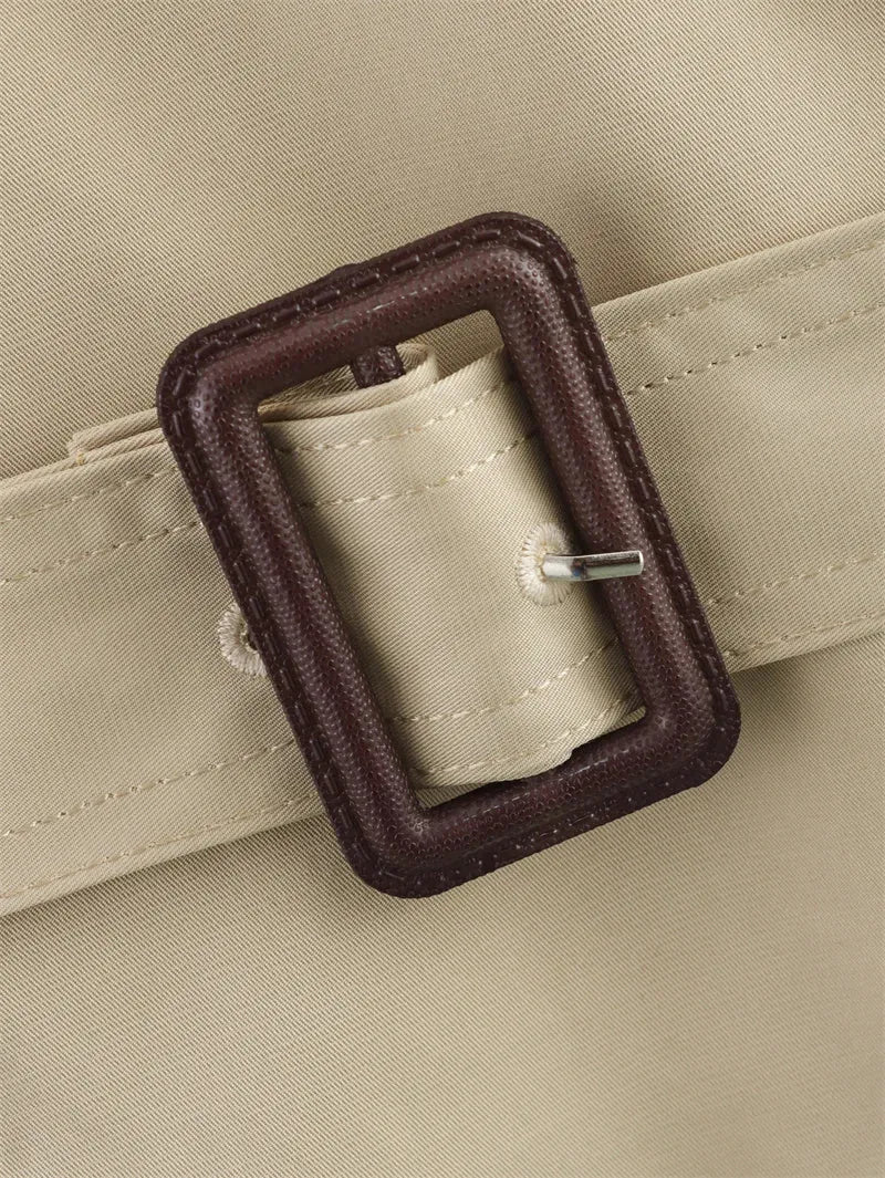 Belted Short Trench Jacket with Tie-Waist for Women