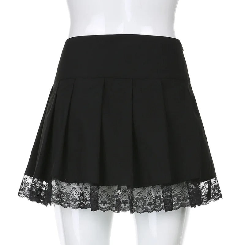 High Waist Lace Trim Pleated Mini Skirt for Women