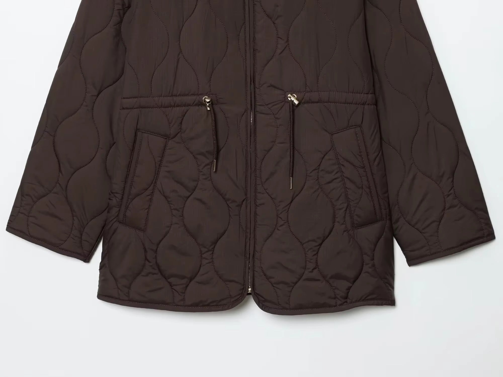 Quilted Hooded Coat with Drawstring Waist for Women