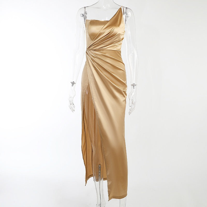 Satin One Shoulder Ruched Party Dress for Women