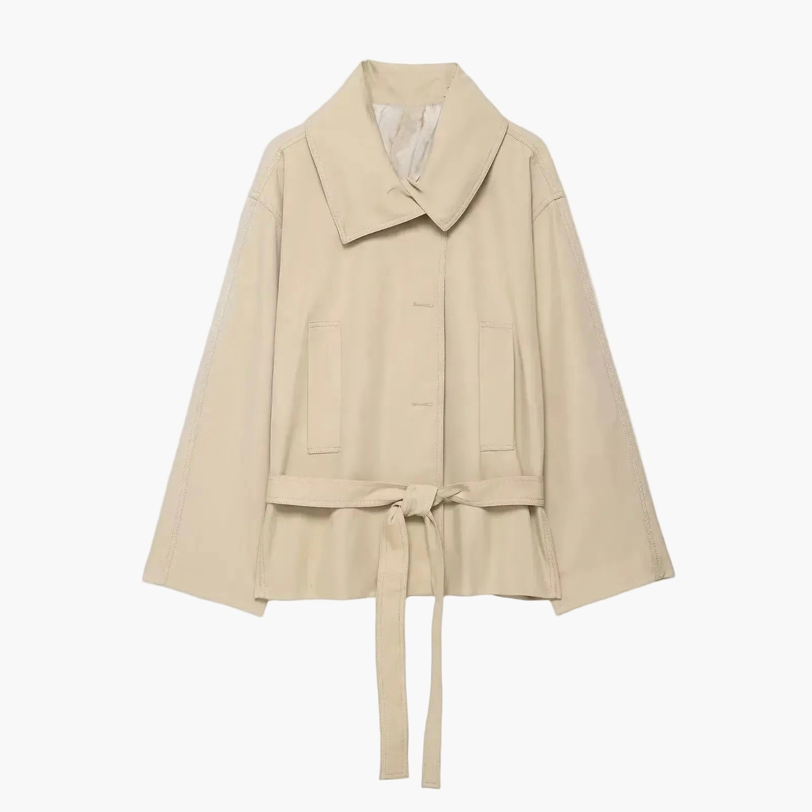 Oversized Tie-Waist Short Trench Jacket for Women