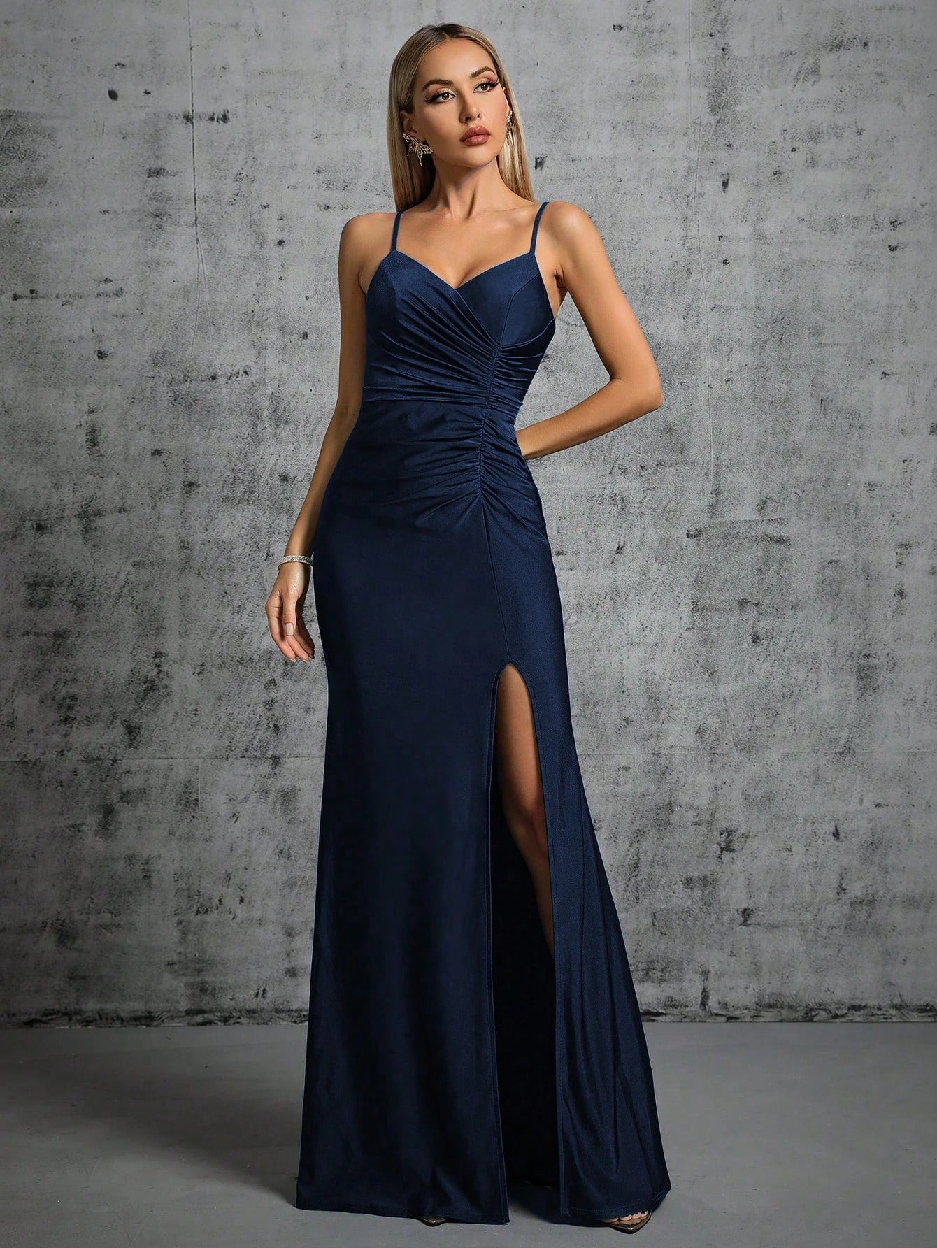 Satin Ruched Slit Evening Dress for Women