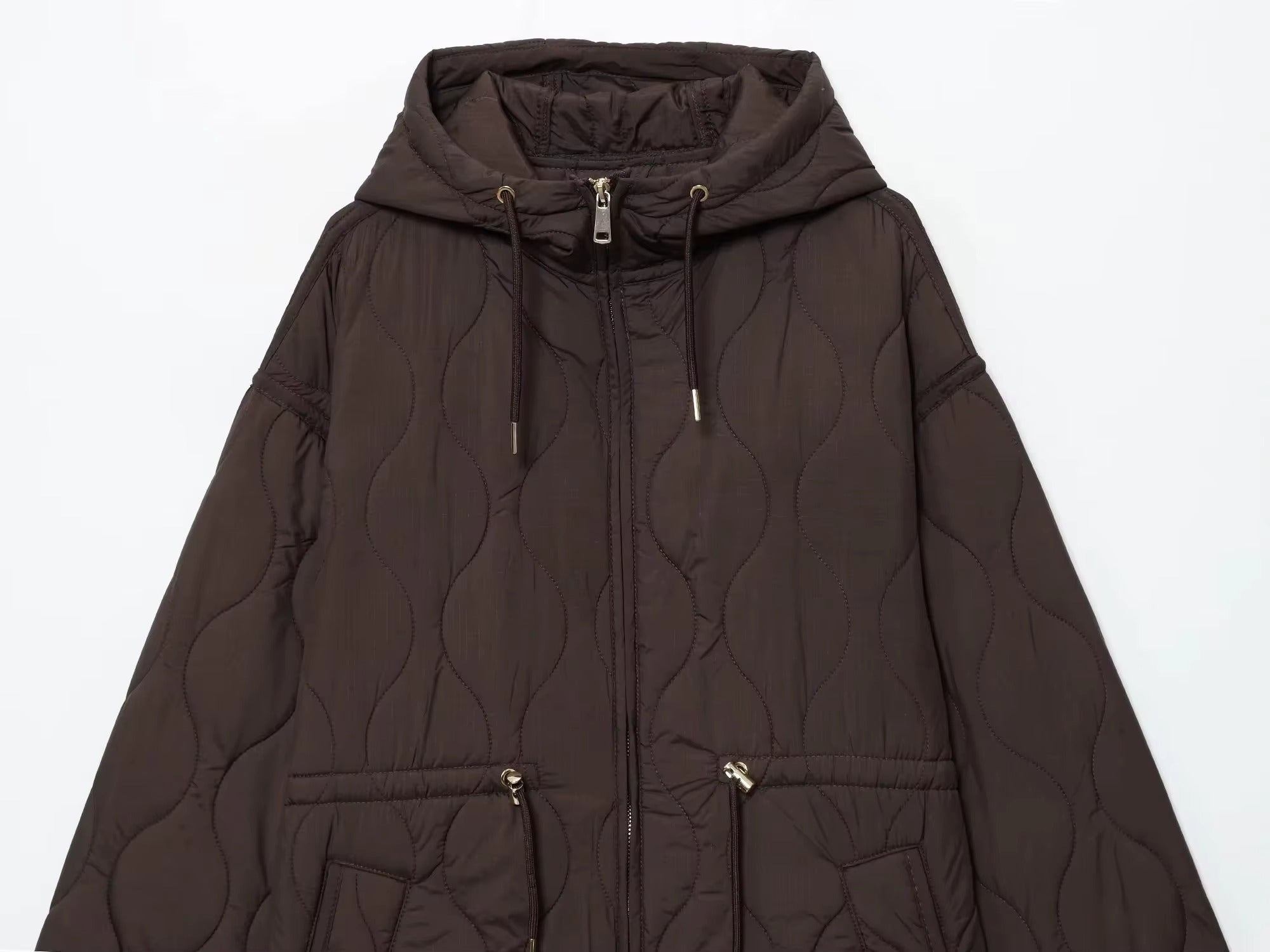 Quilted Hooded Coat with Drawstring Waist for Women