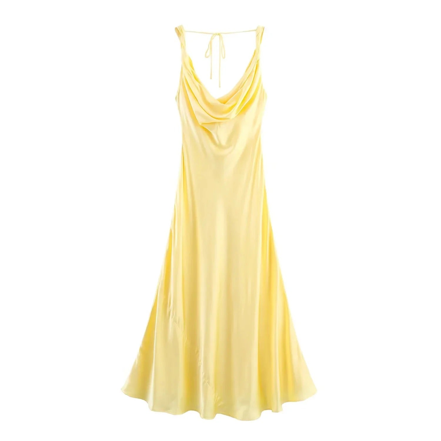 Satin Cowl Neck Maxi Evening Dress for Women