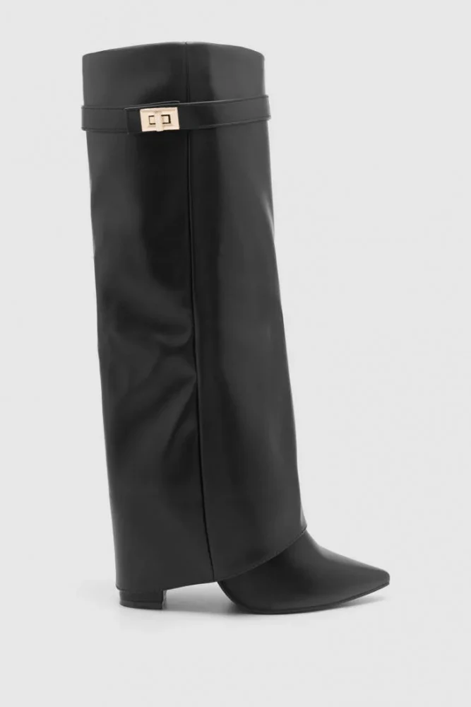 Faux Leather Pointed Toe High Knee Boots for Women