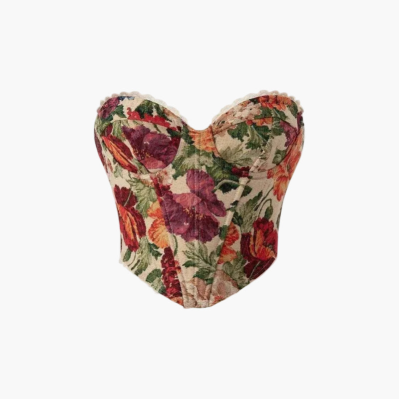 Floral Strapless Boned Corset Top for Women