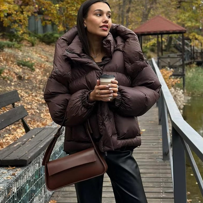 Oversized Puffer Jacket with Hood for Women
