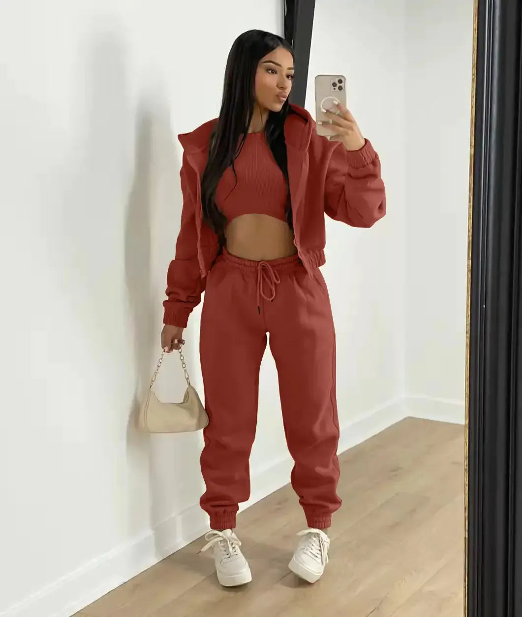 Cropped Hoodie Top and Joggers Tracksuit Set for Women