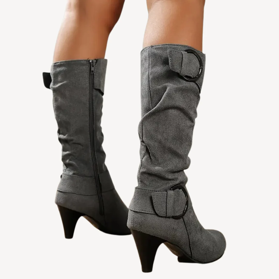 Suede Slouchy Boots with Kitten Heel for Women
