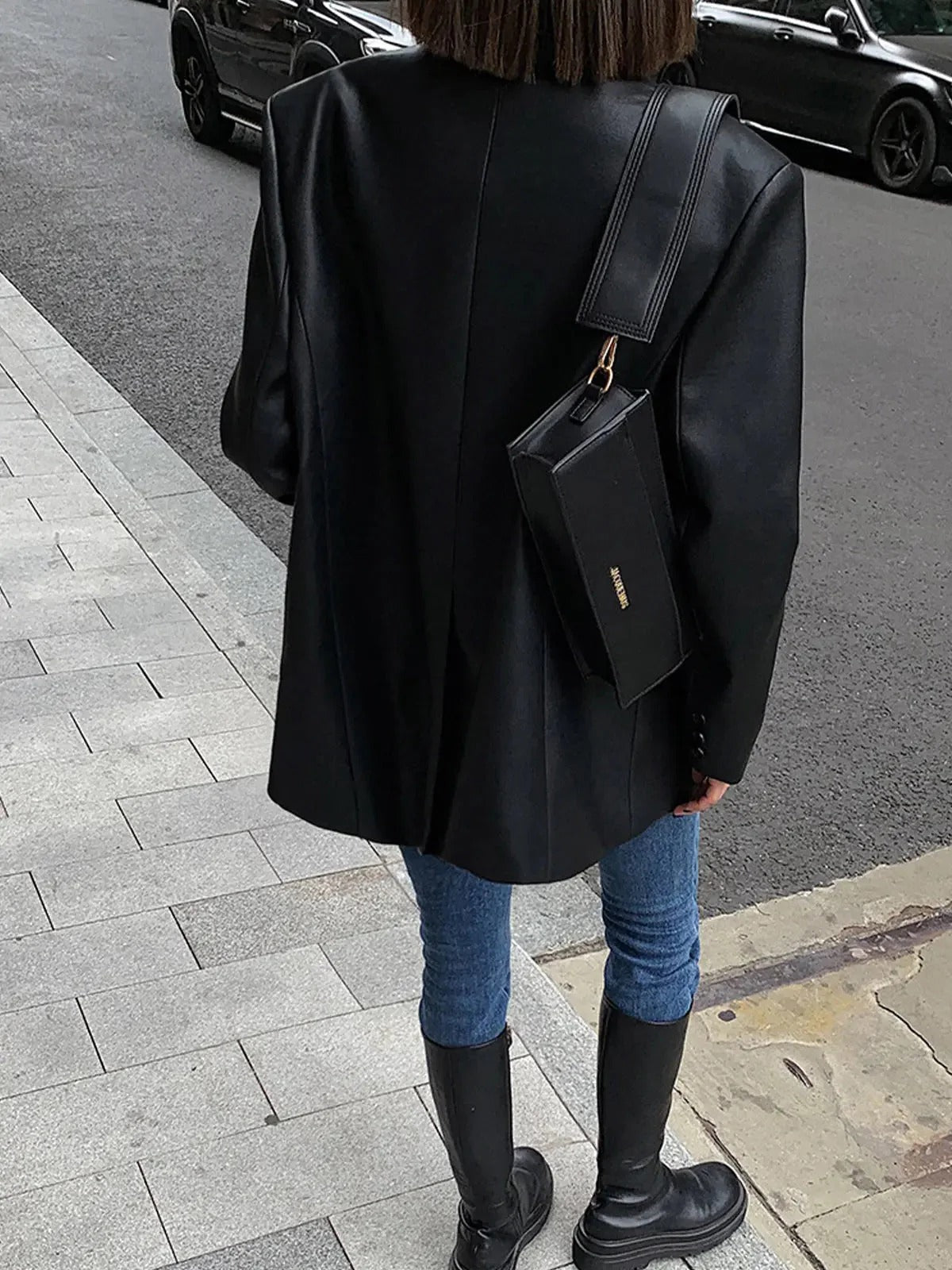 Faux Leather Oversized Blazer for Women