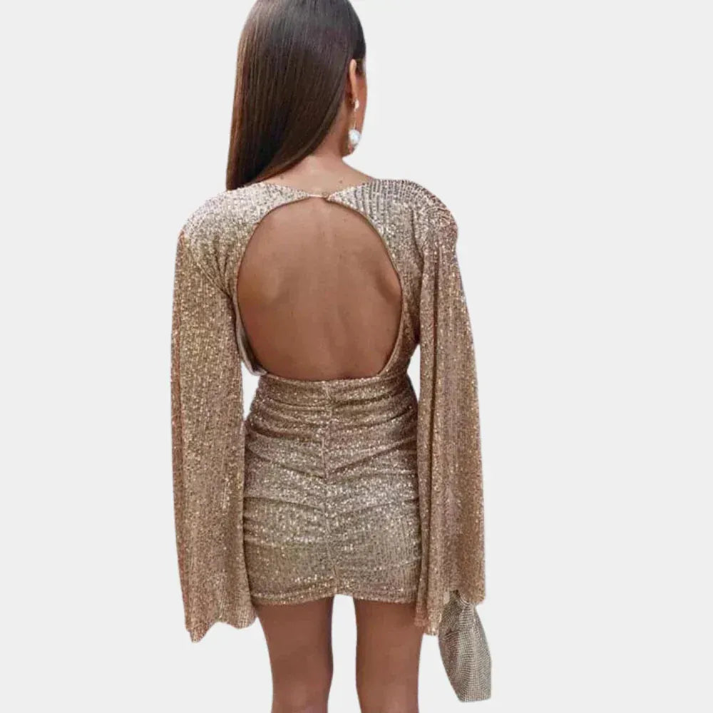 Sequin V Neck Cape Sleeve Mini Party Dress for Women