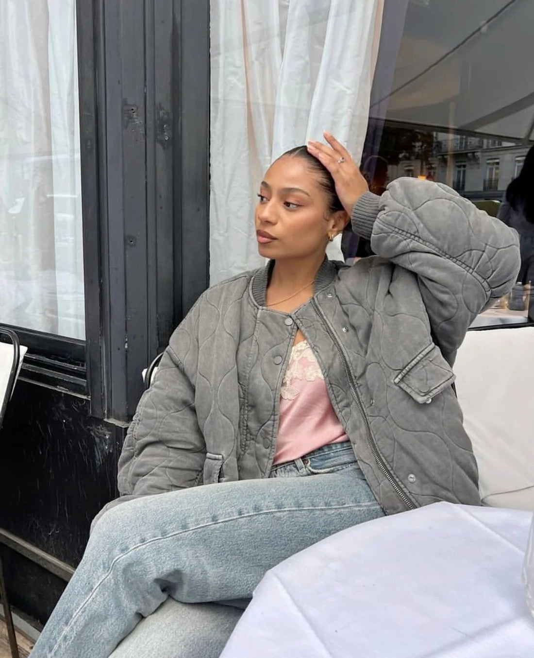 Quilted Oversized Bomber Jacket for Women